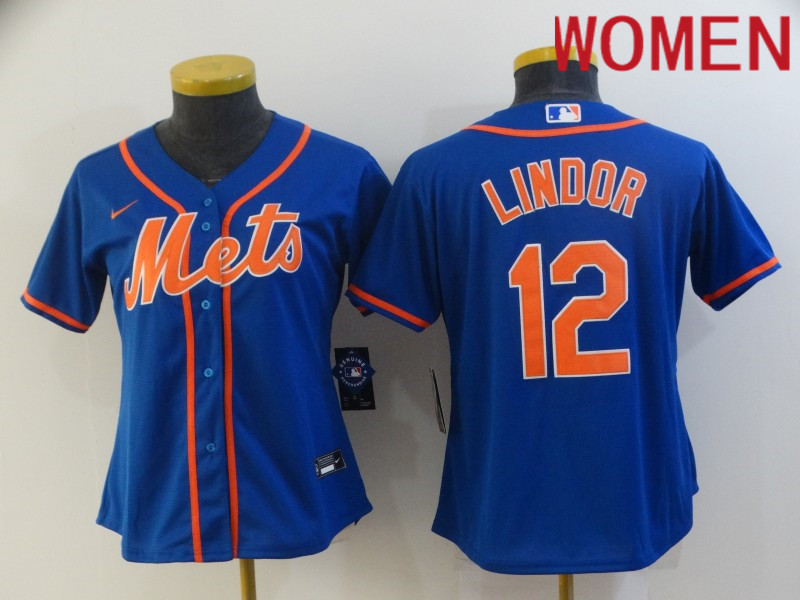 Women New York Mets #12 Lindor Blue Game 2021 Nike MLB Jersey